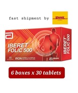 6 x 30&#39;s Abbott IBERET FOLIC 500 Iron Vitamin C, B Complex Including Fol... - $147.31 CAD