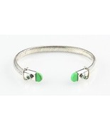 Sterling Silver Cable Cuff Bracelet w/ Green Accents 7&quot; Long 6 mm Wide 2... - £164.36 GBP