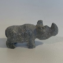 VTG Gray Rhino Carving Figurine Primitive Hand Carved Stone Rhinoceros OLD 3.75&quot; - £27.11 GBP