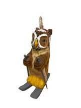 Gallarie II Hand Carved Wooden Owl On Skis Christmas Skiing Ornament  Gift - £7.72 GBP