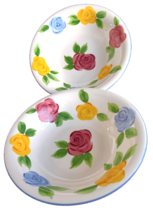 2 Rose Fantasy Large  Soup Cereal Bowls with Roses, Tabletops Unlimited - £15.49 GBP