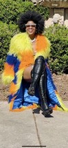New Designer Muliticolor yellow, orange, blue Mongolian lamb fur Coat L ... - $1,385.99