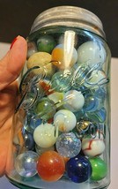 BALL JAR WITH NO. 10 ON BOTTOM ZINC LID FILLED WITH MARBLES - $65.10