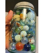 BALL JAR WITH NO. 10 ON BOTTOM ZINC LID FILLED WITH MARBLES - £51.19 GBP