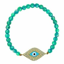 Sterling Silver Yellow Gold Light Blue Faceted Quartz Stretch Evil Eye Bracelet - £57.55 GBP