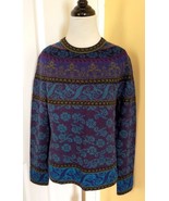 PERUVIAN CONNECTION Purple/Turquoise Fair Isle Pullover 100% Alpaca Swea... - $86.38 CAD