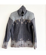 Nor&#39;Easterly Tradition Scottish Wool Zipper Cardigan Sweater Blue Art Pa... - $41.13 CAD