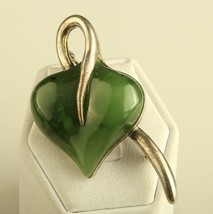 Vintage single heart leaf jade sterling pendant brooch pin - £98.92 GBP