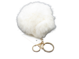 Pompom Key Fob Fluffy White Ball Key Ring Clasp Hook Purse Charm Keychain - $8.90