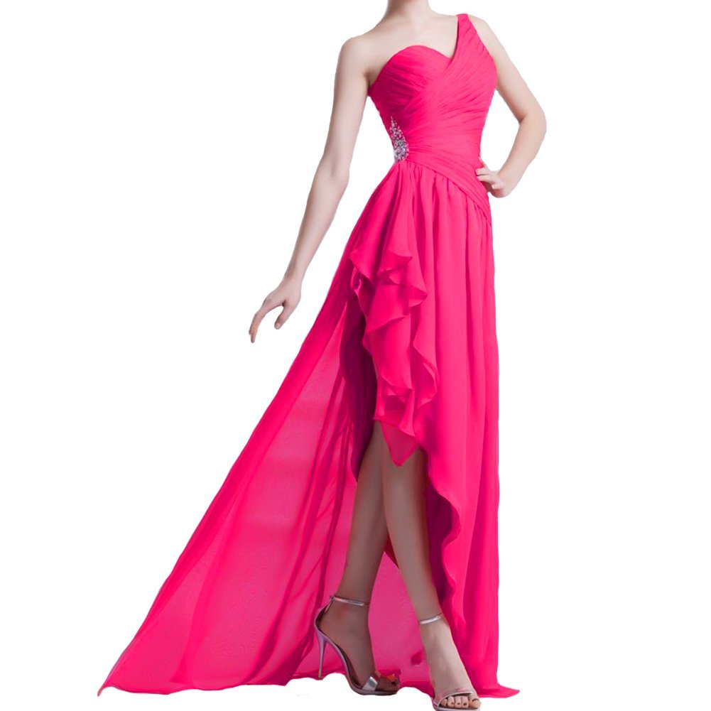 Kivary Women's Chiffon One Shoulder High Low Chiffon Beaded Prom Homecoming Part
