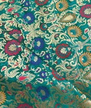 Indian Brocade Fabric See Green &amp; Gold Fabric Wedding Dress Fabric - NF599 - £16.02 GBP+