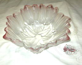 Vintage Mikasa Walther Glass Pink &amp; Frosted Tulip Designed Glass Bowl - £23.37 GBP