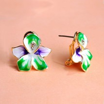 Blucome Beautiful Purple Enamel Flower Small Earrings French Hooks Stud Earrings - £8.51 GBP