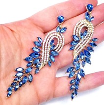 Chandelier Earrings Rhinestone Blue Crystal 3.5 in - £28.19 GBP