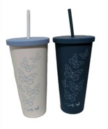 2 X NEW Dolly Parton Blue butterfly 20 oz Tumbler + Lid &amp; Straw DG Exclu... - $25.21 CAD