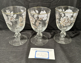 VTG MCM 5 1/2&quot; Water Goblet Libbey Rose Bouquet Footed Glasses Barware lot of 3 - £27.42 GBP