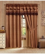 4 pc Brown Rust Cowboy Western Horse Curtains Panels Drapes Pair Valance... - £99.57 GBP