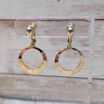 Vintage Clip On Earrings Gold Tone Dangle Circle Design - $14.99