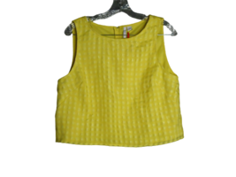 Elle Line Crop Top Round Neck Yellow Checked Print Womens Size Large - $13.86