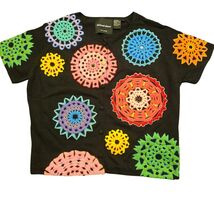 MICHAEL SIMON M Black Crochet Applique Cardigan Artsy Y2K Maximalist Sta... - $64.35