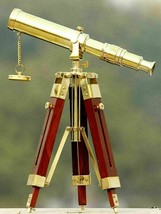Brass Nautical Polish Finish Desk Marine Telescope With Wooden Tripod Stand Gift - £94.03 GBP