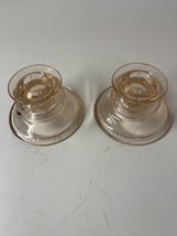 Depression Pink Candlestick holder pair Federal Glass Madrid Recollection 1976 - £10.99 GBP