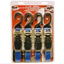Erickson 01415 Blue 1&quot; x 10&quot; Rubber Handle Ratcheting Tie-Down Strap, (Pack of 4 - £30.85 GBP