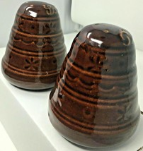 Marcrest Stoneware Beehive Salt Pepper Shakers Brown Glaze Usa Large Size - £15.02 GBP