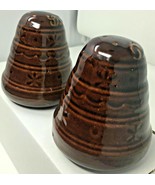 MARCREST STONEWARE Beehive Salt Pepper Shakers Brown Glaze USA Large Size  - £14.78 GBP
