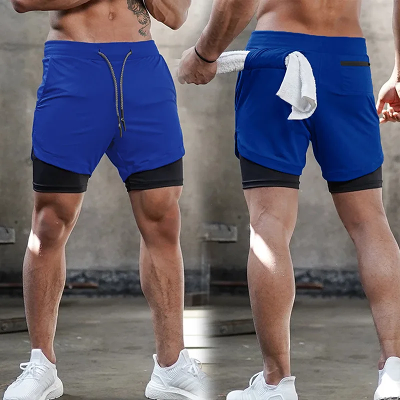 Gym Shorts Men 2 in 1 Double-deck Quick Dry   Running Shorts Fitness Compression - £77.04 GBP