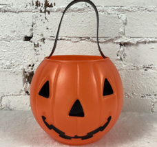 Blow Mold Plastic Pumpkin Jack O Lantern 6&quot; Bucket Trick or Treat Halloween - £15.71 GBP