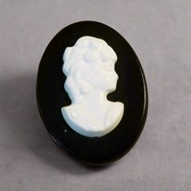 Small Black &amp; White Plastic Cameo Brooch - $9.90
