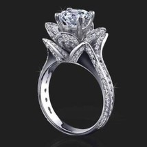 Lotus Engagement Ring 3.10Ct Round Simulated Diamond Solid 14k White Gold Size 8 - £219.73 GBP