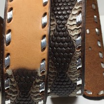 Men&#39;s Vintage Tooled Leather Shiny-Whipstitch Western Cowboy Belt 38 - £47.15 GBP