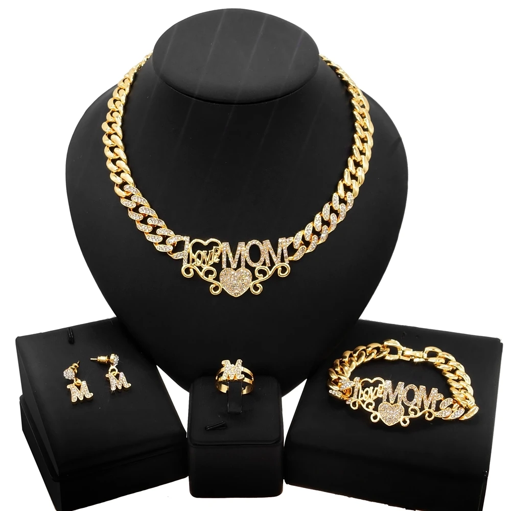 Woman Jewelry Set Exquisite I Love You Necklace Rhinestone Pendant Bracelet Ring - £55.69 GBP