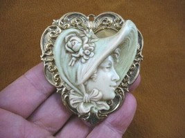 (CL82-25) Woman wearing Large Bonnet flowers hat ivory CAMEO Pin Pendant brooch - £31.65 GBP