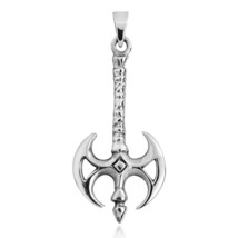 Powerful Medieval Battle Axe Sterling Silver Pendant - $25.33