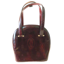Cartier Paris Patent Leather Purse Zip Closure Double Strap Logo Bag - £351.37 GBP