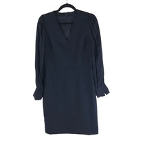 Elie Tahari Sheath Dress Long Shirred Sleeve V Neck Black 8 - £22.68 GBP