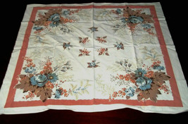 Vintage Luncheon Tablecloth Cornflower Blue Flowers Pinks and Purples 37in 94cm - £15.03 GBP