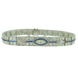 Platinum Art Deco 8.5ct Diamond Bracelet with Lab-Created Sapphires (#J4561) - £12,619.87 GBP