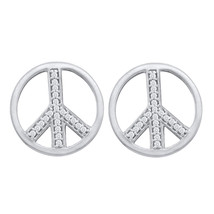 10k White Gold Womens Round Diamond Peace Sign Stud Earrings 1/6 Cttw - £142.28 GBP