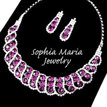 Purple crystal rhinestone formal party evening necklace set mother or the bride - $17.81