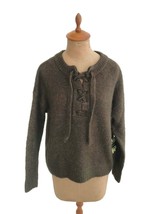 Cliche Sweater Lace Up Front Wool Blend Women&#39;s Olive Green Lace Up Tie ... - £7.47 GBP