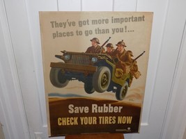 Vintage WWII Save Rubber Office of Emergency Management Cardboard Poster - $2,836.47 MXN