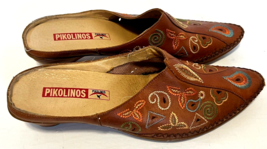 Pikolinos Brown Cut Out Leather Embroidered Pointed Toe Mule Shoes EUR39/US8 - £29.13 GBP