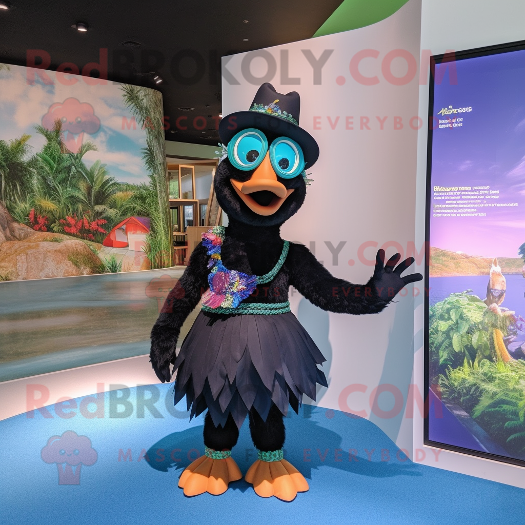 Black Peacock mascot costume character dressed with a Swimwear and Berets - $1,199.00