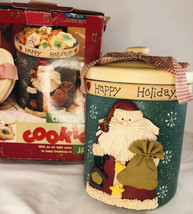 Vtg Happy Holidays Christmas Crock Stoneware Lid Holiday Snowflake Santa  - £38.89 GBP