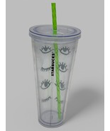 Starbucks Cold Cup Tumbler 24oz Clear Green Straw Eye Design Limited Edi... - $14.32 CAD