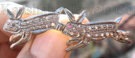 Victorian 1.22ct Rose Cut Diamond Ruby Rabbit Spectacular Well Crafted Brooch - £356.39 GBP